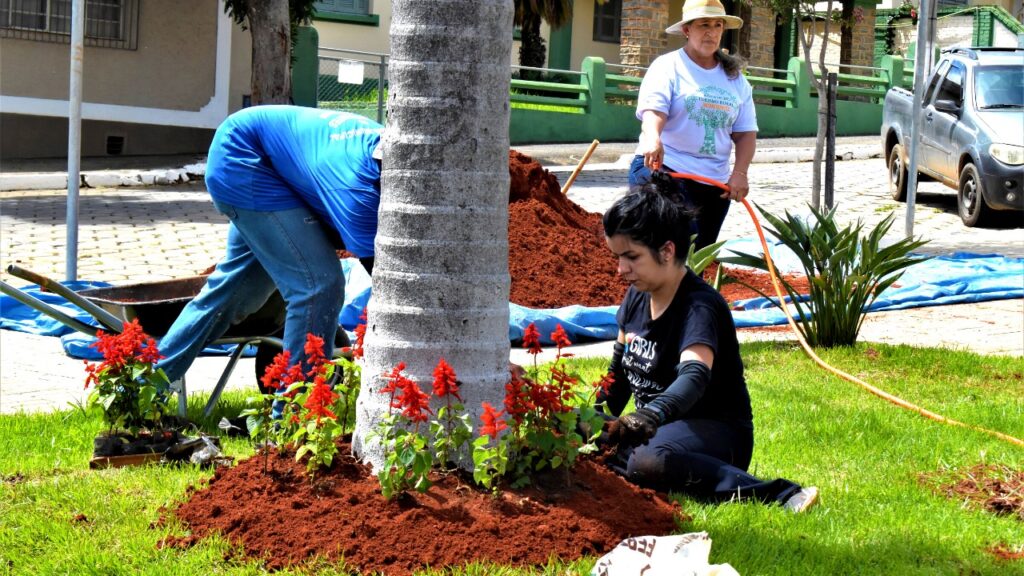 Praça Tiradentes recebe novo paisagismo e novas espécies de flores e arbustos são plantadas
