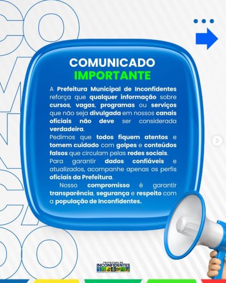 Prefeitura de Inconfidentes alerta população sobre golpes e notícias falsas nas redes sociais